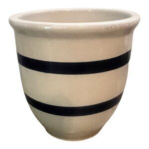 Vintage R.R.P. Co Roseville Ohio Pottery Blue Banded Squat Crock Jar 5.5" Tall